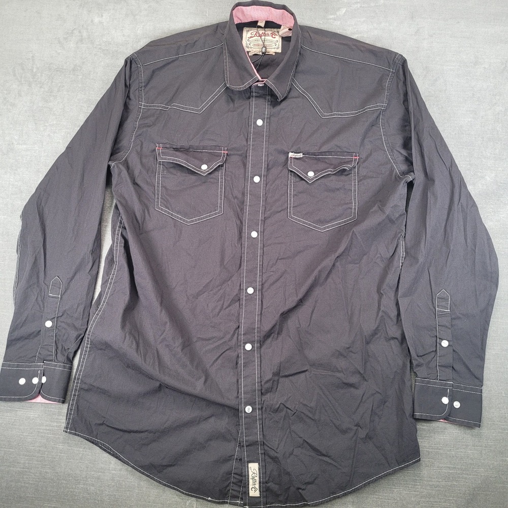 Rafter C Cowboy Collection Mens LT Black‎ ProFlex45 Western Pearl Snap Shirt